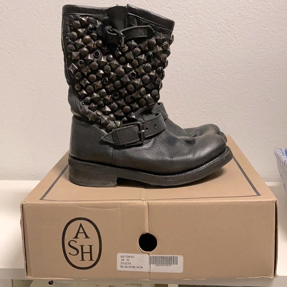Ash black moto boots calf leather. True to size